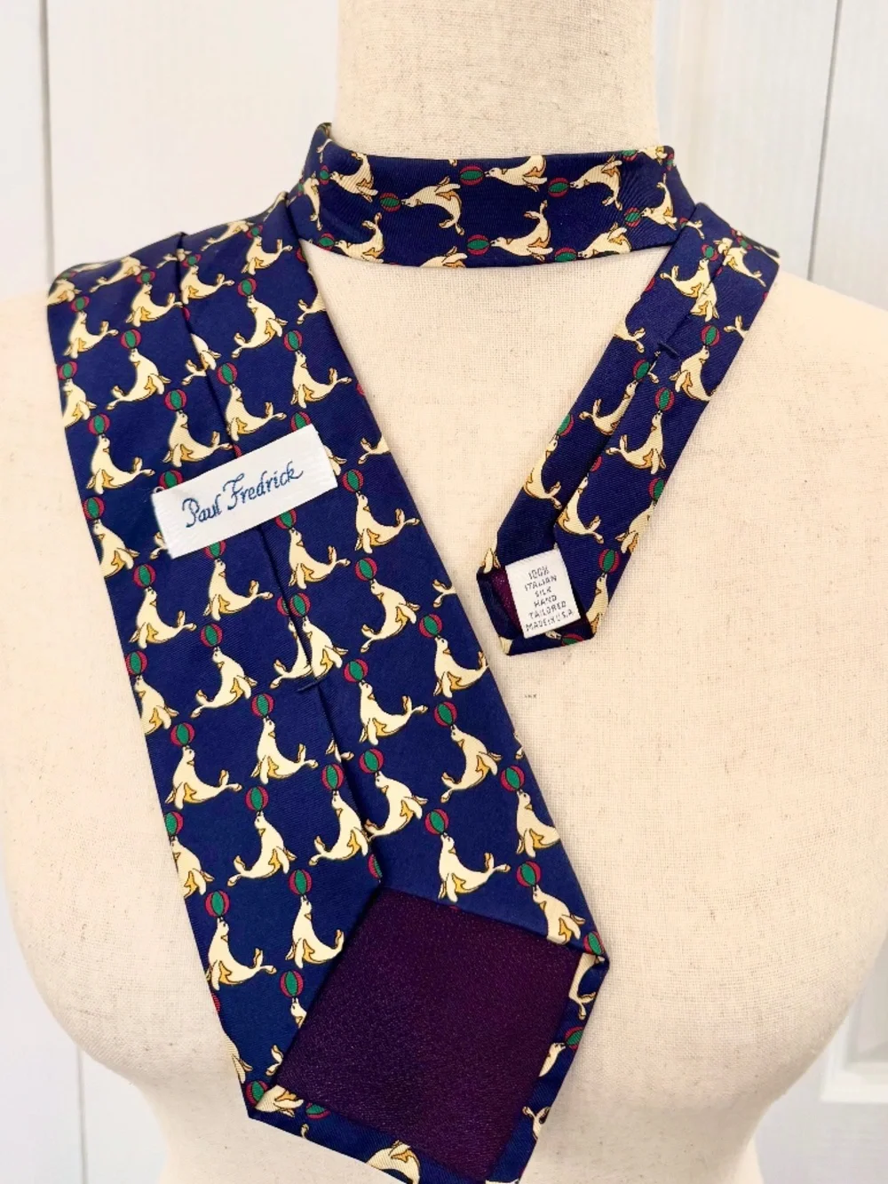 Vintage Men's Silk Tie by Paul Frederick Life is a Circus Seals Balancing a Ball